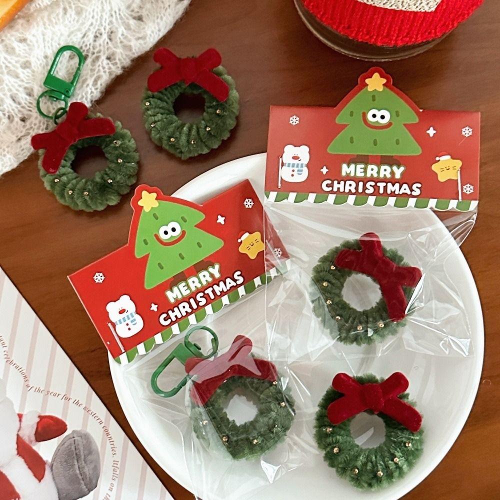 Red Mini Wreath Keychain Cartoon Christmas Brooch Fashion Christmas Pendant  Birthday Gift