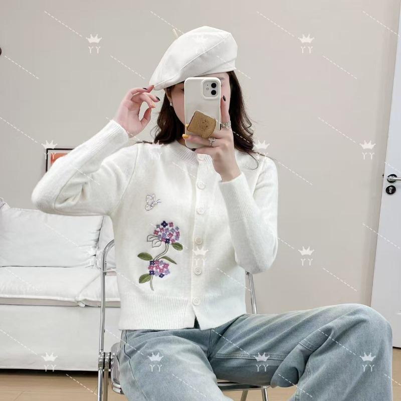 Autumn and Winter New Round Neck Embroidered Single-breasted Retro Simple and Versatile Loose and Thin Knitted Cardigan Women's Sweater Jacket