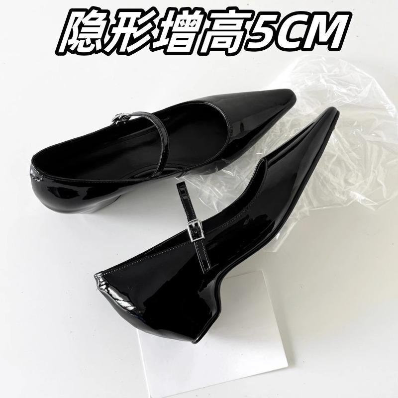 

Внутренний подъемный каблук однотонная пряжка на толстом каблуке туфли Мэри Джейн остроносые туфли для ежедневной носки 35 чёрный
