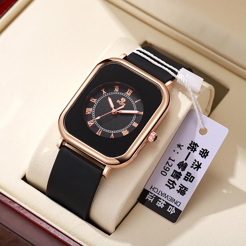 Classic Simple Retro Black Small Square Double Roman Watch High School Student Niche Mori Luminous