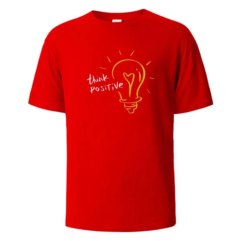 Think Positive Print T-Shirt Summer Tees For Men Women 100% Cotton O-neck Oversize Casual Short Sleeved Tops