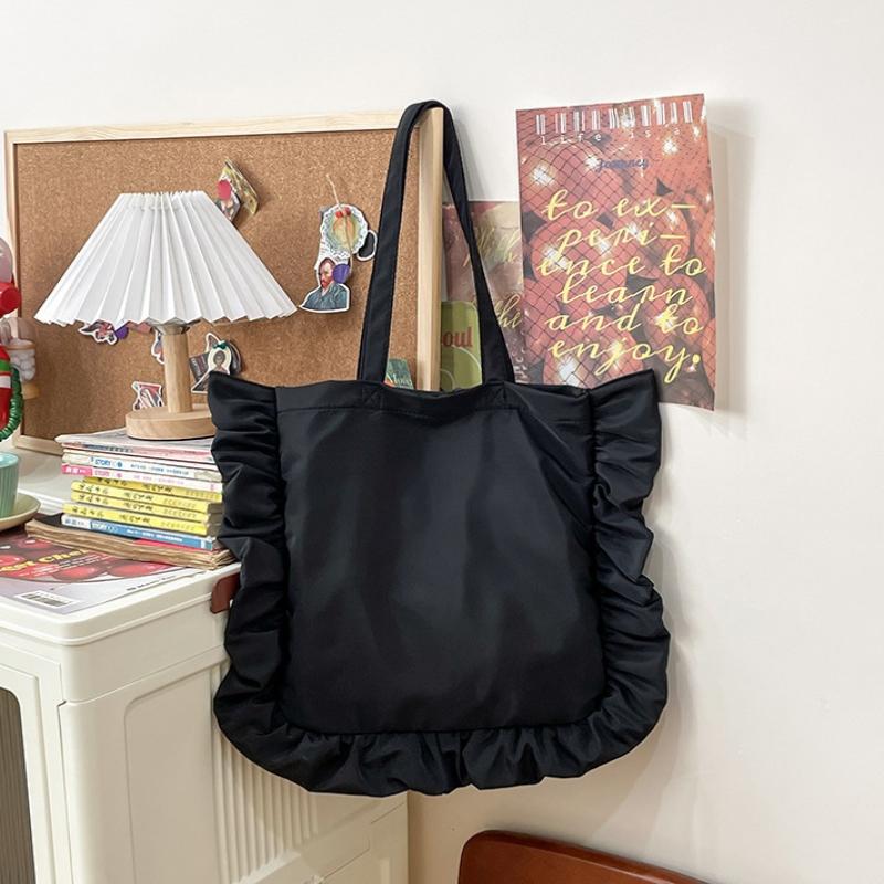 Vintage Women Tote Bags French Style Ruffles Elegant Sac A Main Femme Large Capacity Light Thin Shoulder Bolso Mujer Handbags