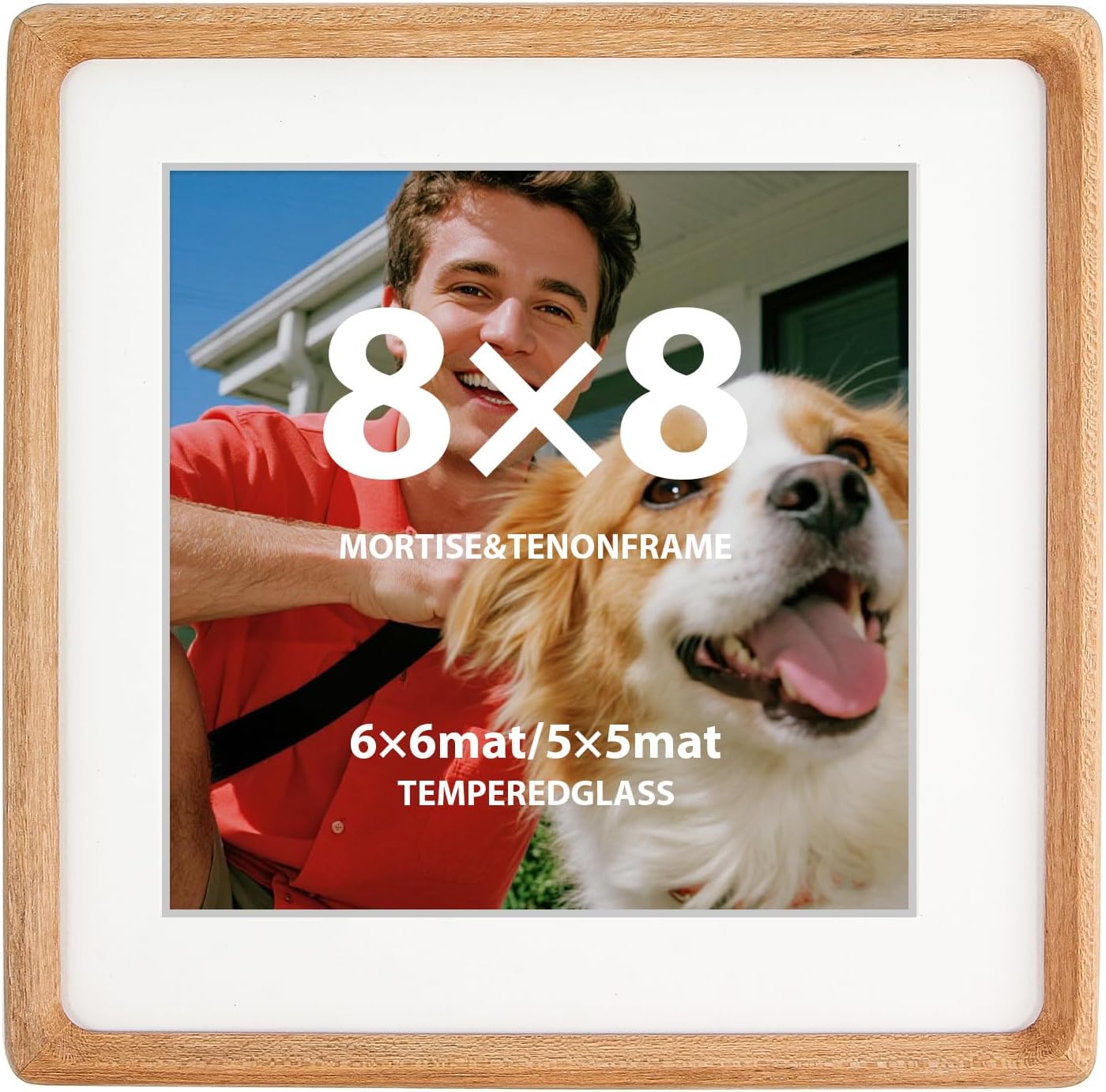 Teak Wood Picture Frame with Real Glass and Double Mat Photos, Natural Wooden Square Frame for Wall or Tabletop Display 11cm