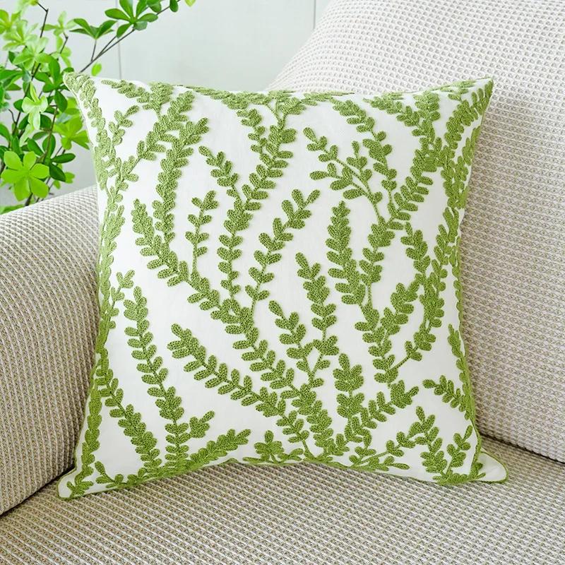 45x45cm Nordic Green Plants Embroidered Pillow Cover Pillowcases Leaf Cushion Cover Decorative for Sofa Bedroom Home Decor