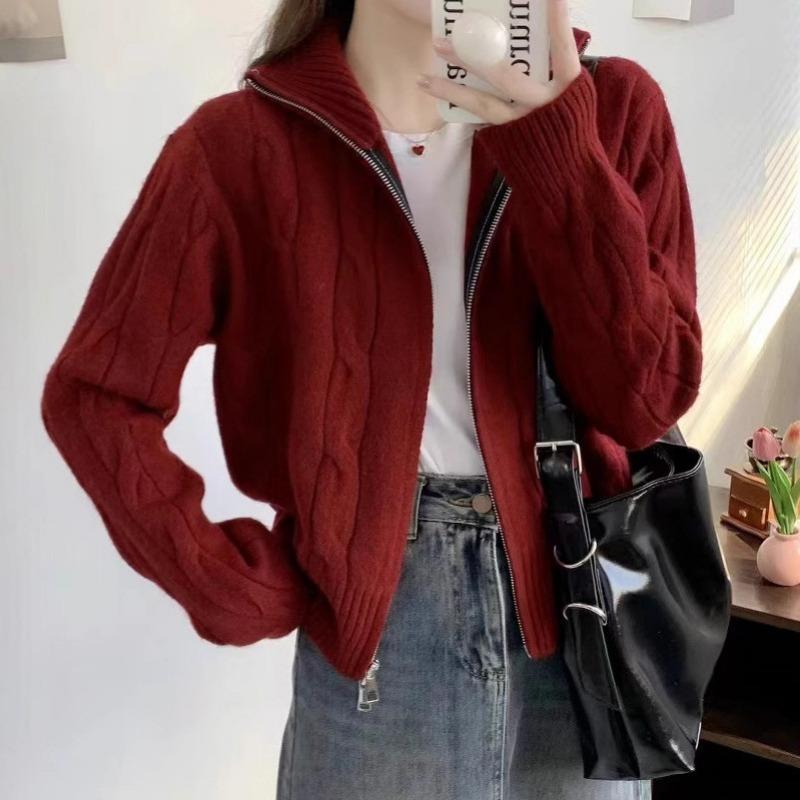 Zipper Turtleneck Knitted Cardigan Sweater Women's Winter Design Sense Loose Lazy Style Casual Top Tide