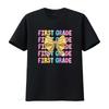 Cute Cartoon First Grade Coquette Pencil Bow Back To School Print Casual T Shirt Vintage Washed Fashion Breathable