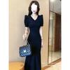 Internet Celebrity Popular Fashion Dress New Summer High Sense Collar Bubble Sleeve Thin Fishtail Skirt Tide