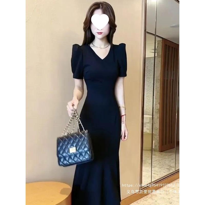 Internet Celebrity Popular Fashion Dress New Summer High Sense Collar Bubble Sleeve Thin Fishtail Skirt Tide