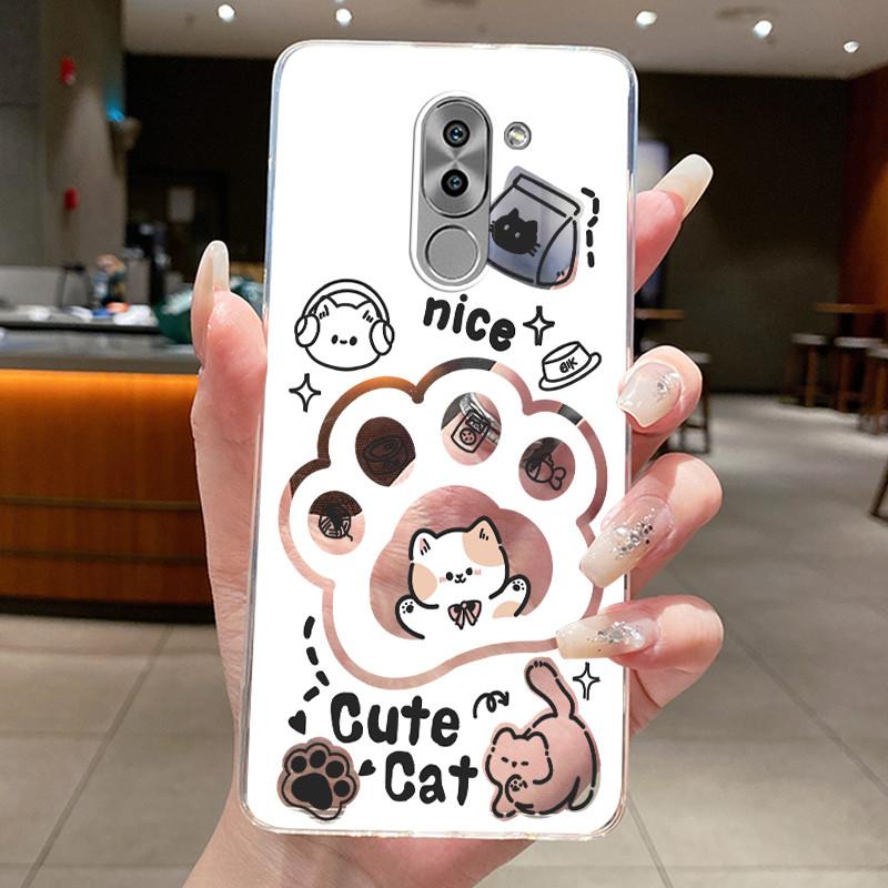 Casing For Huawei GR5 2017 / Mate 9 Lite / Honor 6X Case Aesthetic Cute Cat Cartoon Soft Silicone Transparent Back Cover Bumper