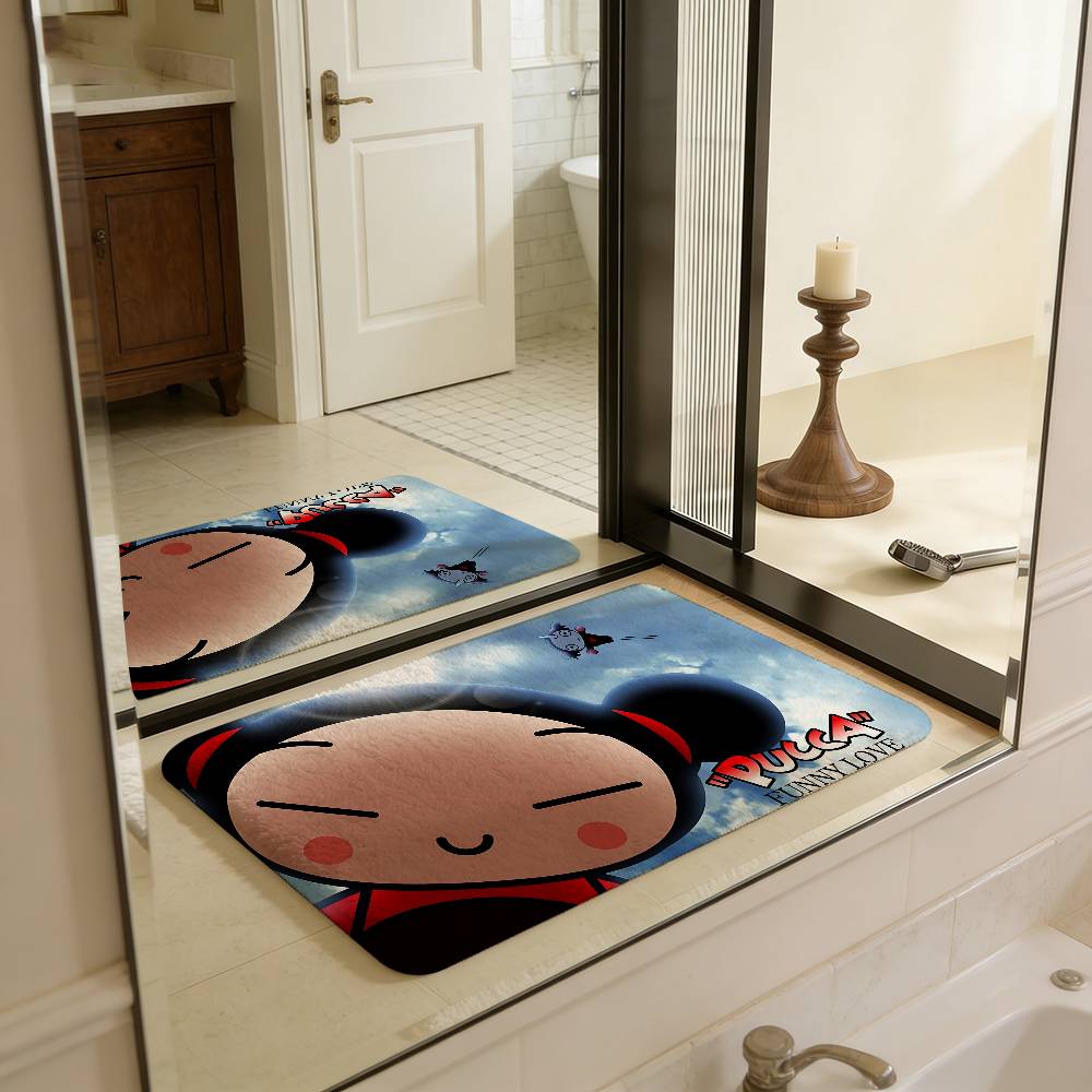 Animation Series P-Pucca Floor Mat INS Style Soft Bedroom Floor House Laundry Room Mat Anti-skid Household Carpets