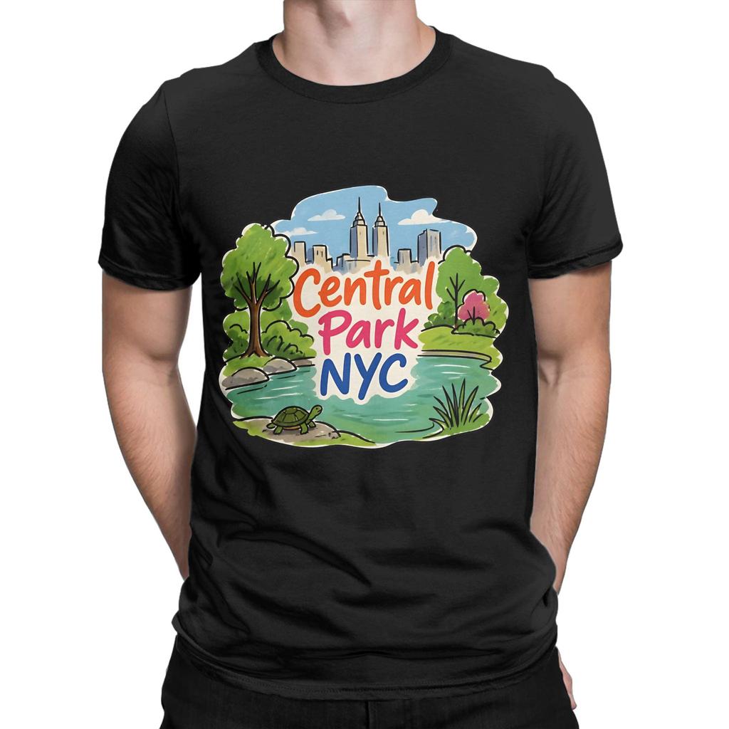 Central Park NYC Colorful Landscape Background Turtle Graphic 100 Cotton TShirt central park season 3 Tops Tees For Unisex