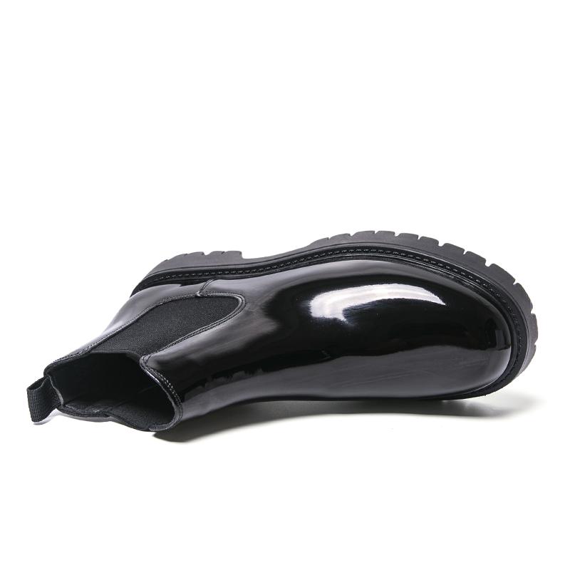 Men’s Chelsea Thick Sole Platform Punk Boots Elevator Street Style Big Head Motorcycle Boots Black Ankle Boots Plus Size