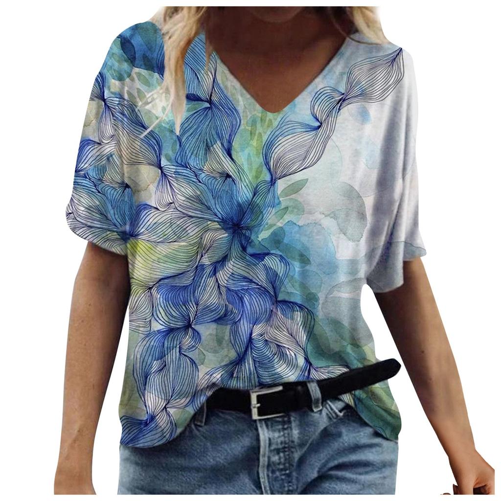 Fashion Women's Summer Printed Short Sleeve Crew-Neck T-Shirt Casual Tee Tops