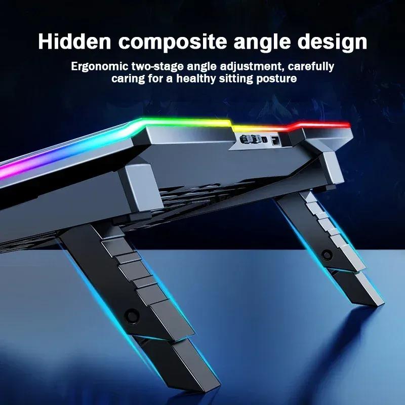 Ice Demon Notebook Air-cooled Cooling Pad with RGB Colorful Light 3 Fans Cooling Radiator Bracket Suit for 12.1-17.3 Inch Laptop