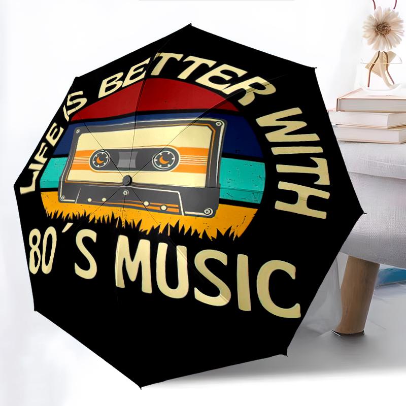 1PC Musical Mixtape Umbrella Portable Folding Umbrella Iron Frame Hole Bone Structure Outdoor Home Umbrella A9