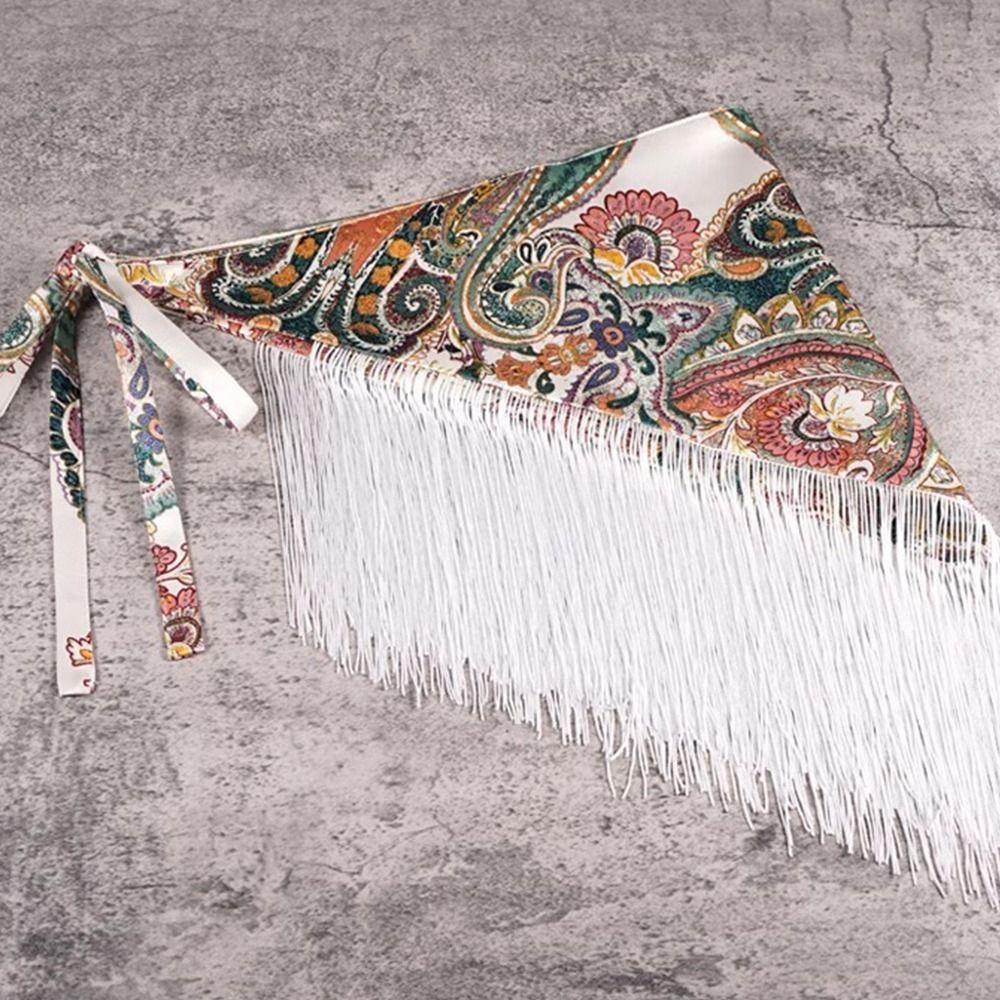 Ethnischer Dreieckiger Bund Quasten Saum Rock mit Breitem Gürtel Kleid Jeans Dekor