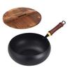 Traditional Forged Iron Wok with Wooden Lid Non-Stick Uncoated Iron Pan Japanese Cookware for Gas Induction & Electric Stoves