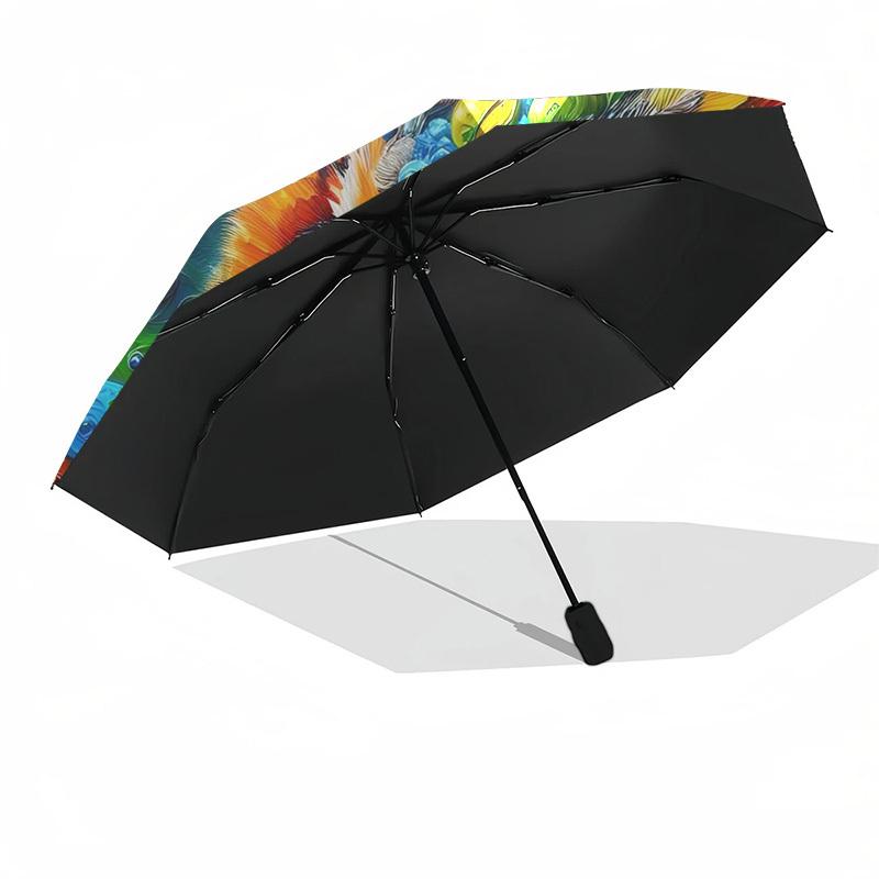 1pc Colorful Owl Design Automatic Opening/Closing Umbrella with Foldable Design, 8-Bone Iron Frame, Outdoor, Suitable for Fans, Travelers, Daily Use,