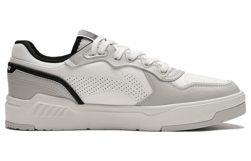 Li Ning Qingchao Synthetic Leather Slip Resistant Abrasion Resistant Low Top Skateboard Shoes Men's Light Smoke Gray AGCT009-3