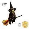 Waterproof Haunted House Supplies Halloween Flying Ghost with Witch Broom, Large Lighted Hanging Decoration Outdoor Yard Party Decor Hat for