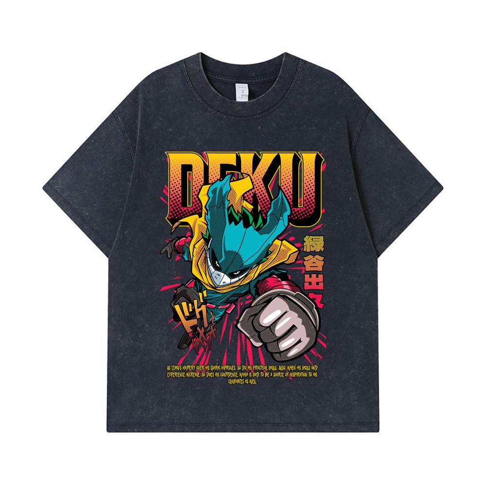 275 GSM Washed T-shirts 100% Cotton My Hero Academia V1 Deku Print Unisex Heavy Cotton T Shirt