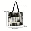 Striped Canvas Tote Bag Literary School Handbag Lightweight Shoulder Bag For Travelling Shopping