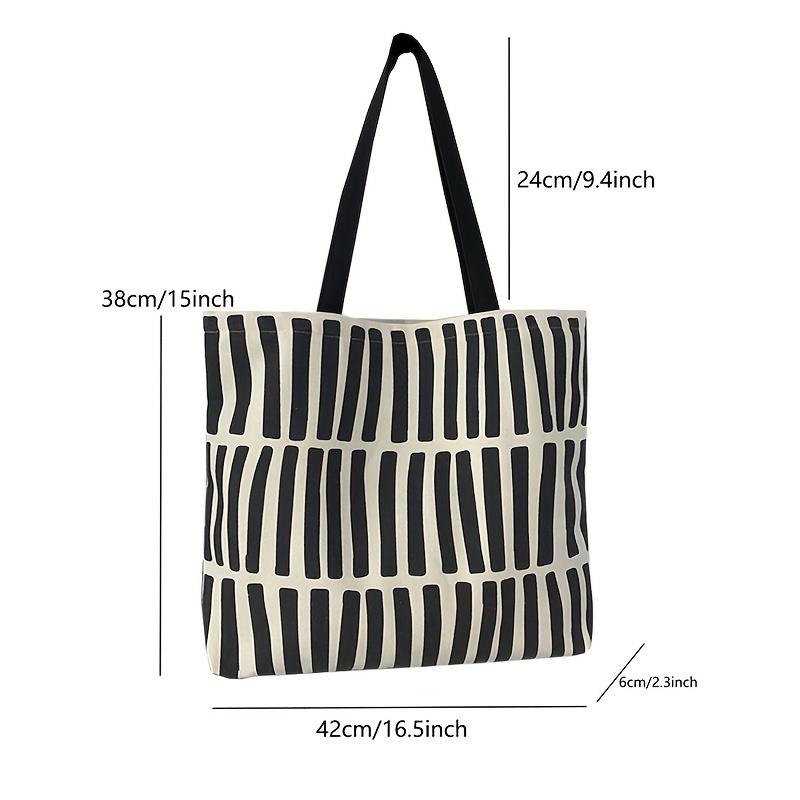 Striped Canvas Tote Bag Literary School Handbag Lightweight Shoulder Bag For Travelling Shopping