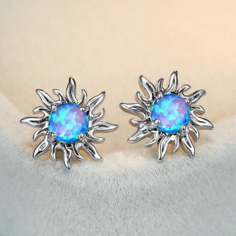 Personalized platinum blue and white sunflower stud earrings women s temperament versatile earrings