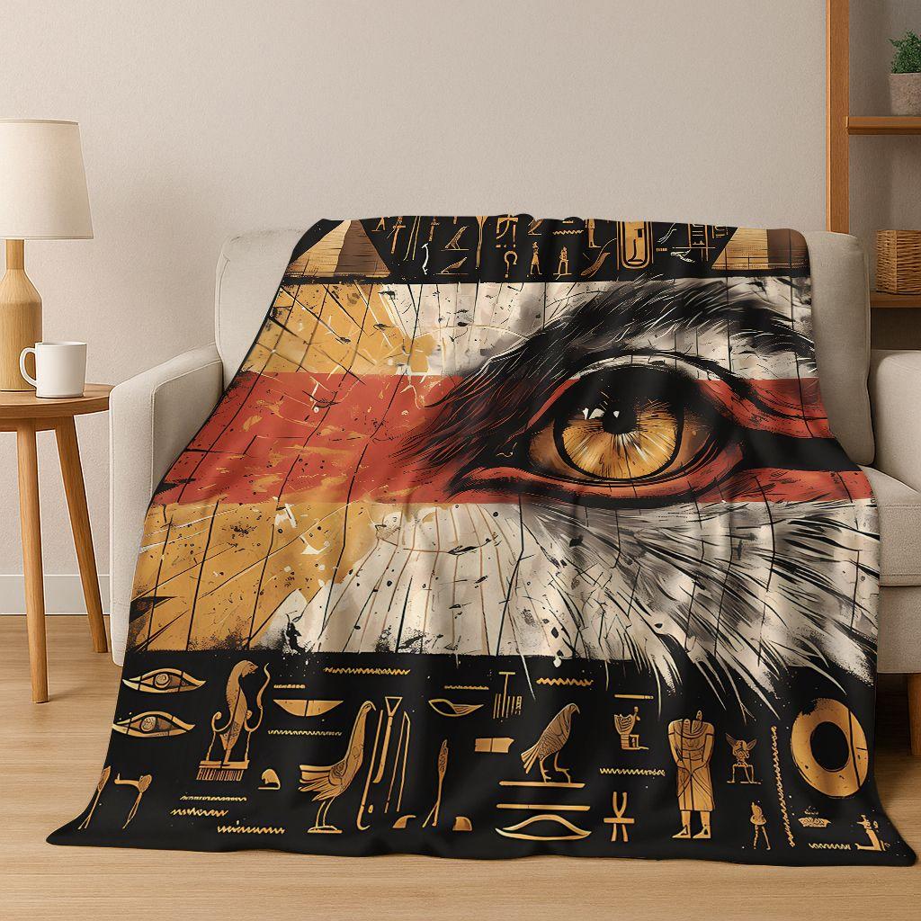 Ancient Egyptian Hieroglyphic Symbols Carved Murals Flannel Blanket,Cozy Soft Throw Blanket for Home Bedroom Bed Sofa Cover Gift