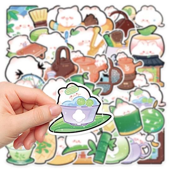 

40Pcs/Set Tea Room Bamboo Luggage Cartoon Self-Adhesive Removable Waterproof Pvc Forest Phone Cover Skateboard Laptop Scrapbook