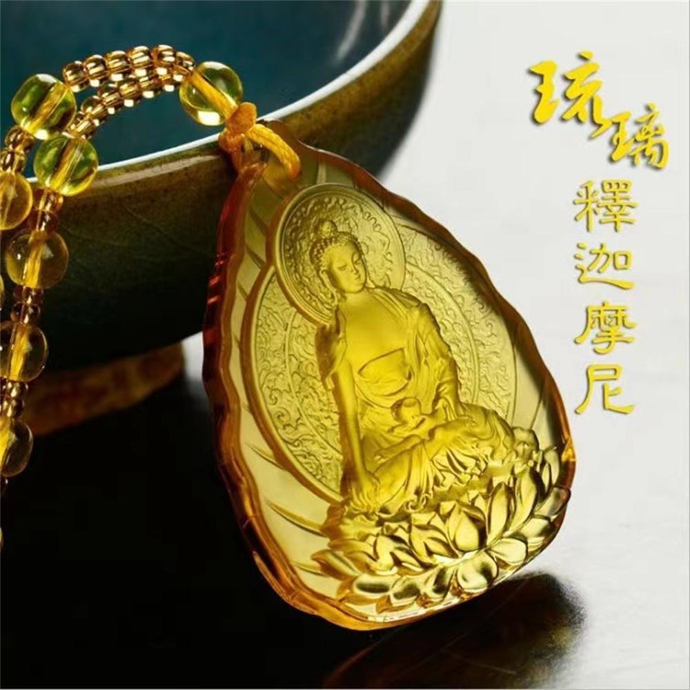 Charm Topaz Hand Carved Chinese God of Wealth Lucky Pendant Ice Yellow Crystal Necklaces Jewelry for Women Man Trendy Gift