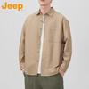 JEEP Men's American Style Loose Fit Pure Cotton Long Sleeve Lapel Shirt