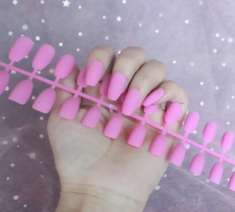 24pcs/set DIY Quick Nails Matte Frosted Long T Solid Color False Nails Multi-color Strips Finished Wear Manicure