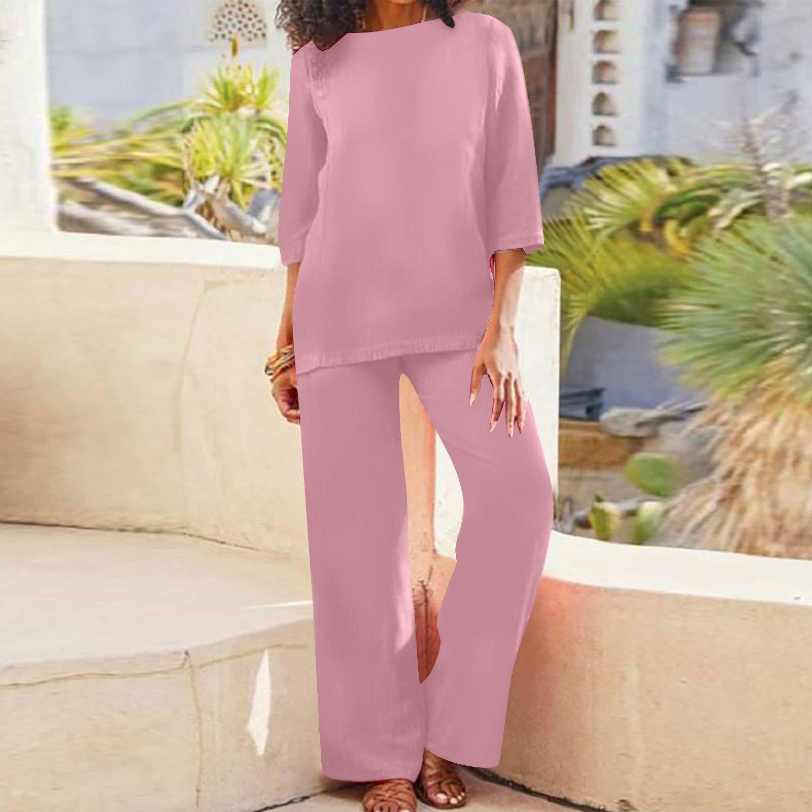 

Женский Повседневный Комплект: Топ и Широкие Брюки Хлопок Лен Топ Два Предмета XXXXXL