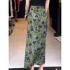 Womens Floral Print High Waist Split Hem Maxi Skirt