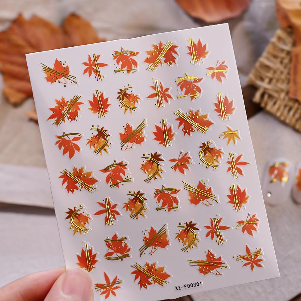 1pcs 3D Autumn Red Maple Leaf Nail Art Decals Exquisite Maple Leaves Nail Stickers Self-Adhesive 8*10cm Maple Nail Supplies #8r