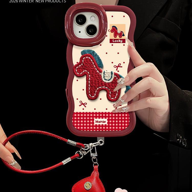 Plush Pony Lanyard Suitable for Apple 17promax Mobile Phone Case Iphone15 Double Bracket 16 Silicone 14 Huawei