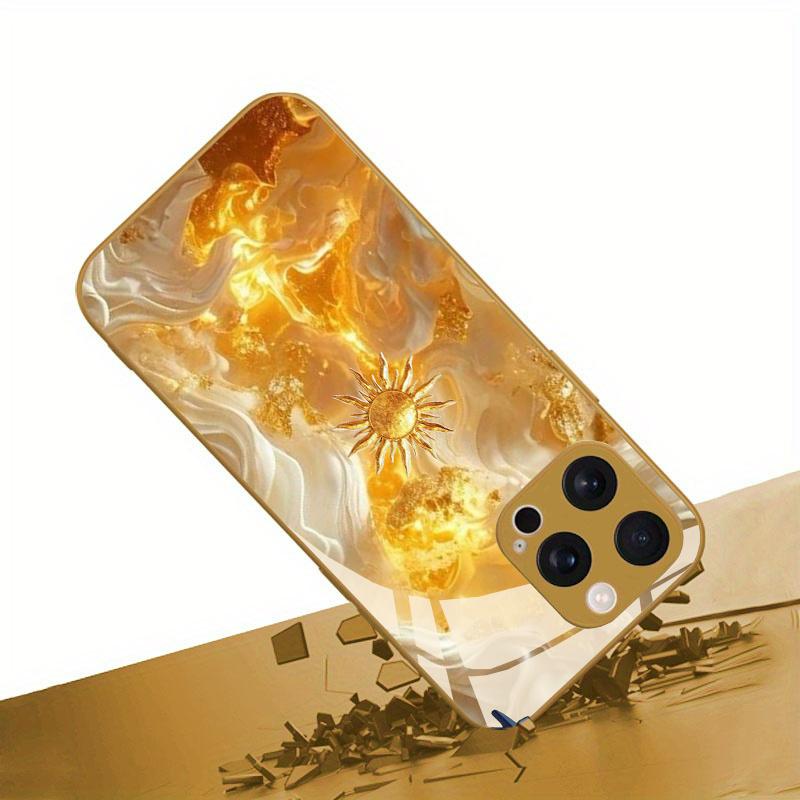 Premium Electroplated Glass Phone Case for iPhone 17 16 15 14 13 12 11pm Pro Plus. Gold Sunburst Texture for a Luxurious Finish.