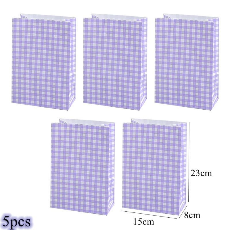 5/10/20 ST Färgglada Rutiga Papperspåsar För Fest Födelsedag Bröllop Shopping Presentpåse Kex Snacks Presentförpackning Dekoration