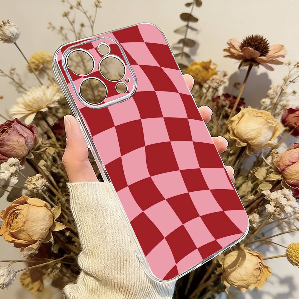 

Solid color plaid Phone Case For iPhone 17 16 15 14 13 12 11 Mini Pro Max Plus Transparent Cover iPhone14