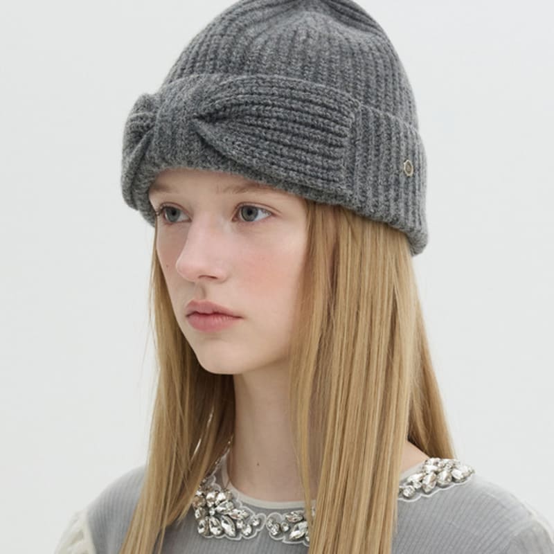 

Brown Hat Rosette Beanie - Grey Grey
