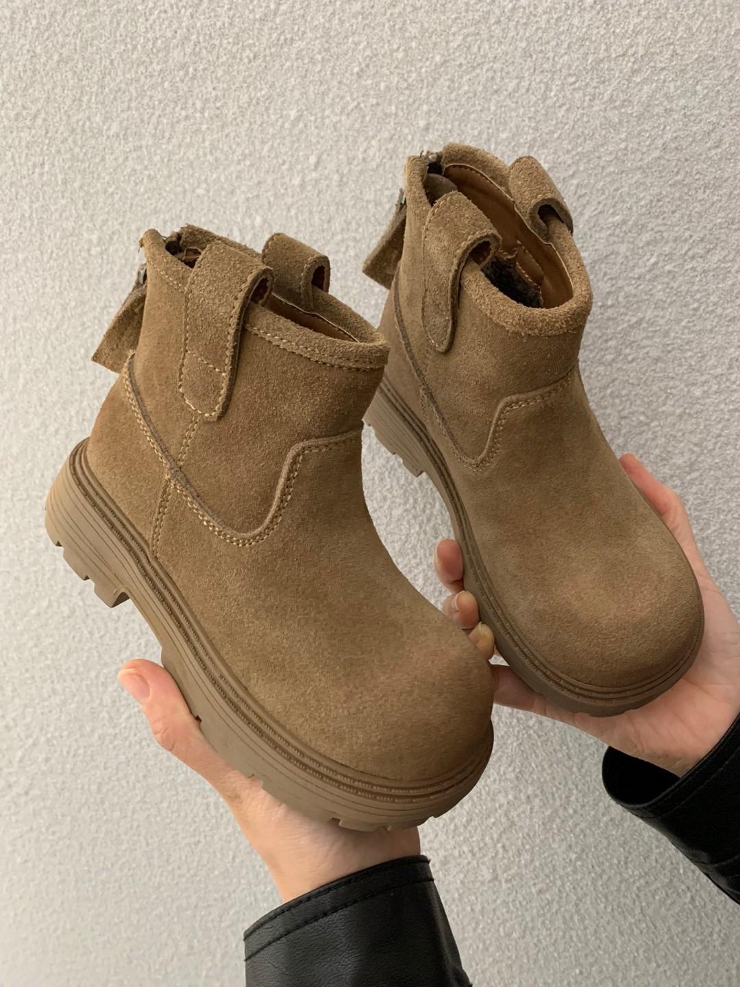 

Girls Suede Ankle Boots Kids Lace Up Zip Shoes Autumn Child Boy Non-slip Square Heel Chelsea Booties 23-37 23 темные хаки
