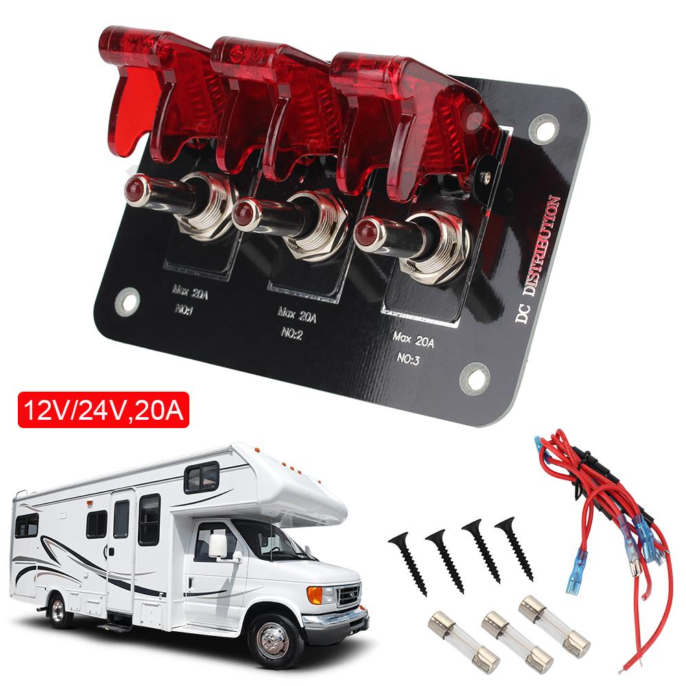 24V/12V RV Lights Toggle Rocker Switch Panel Automobile Ignition Starter Start Stop Control 20A Fuse ATV Truck Boat Switch Panel