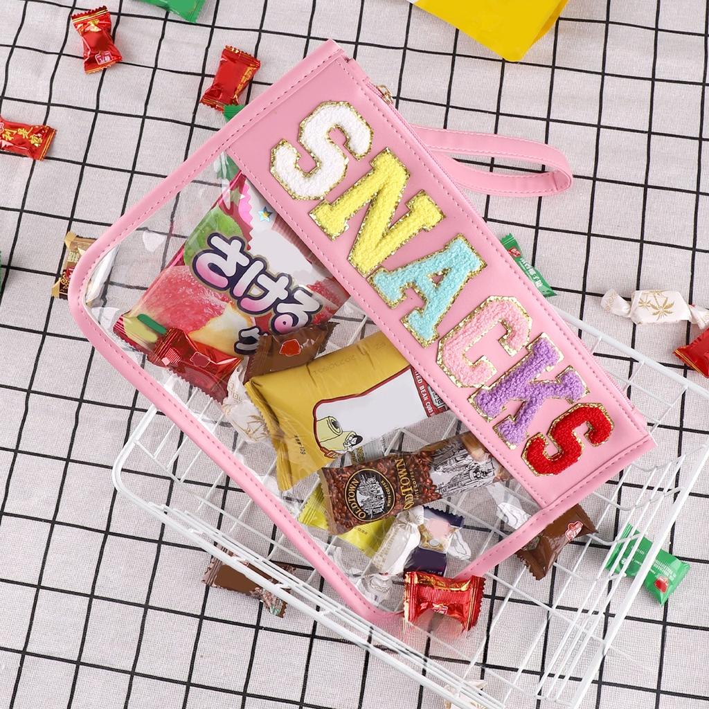 Transparent Letter Makeup Bag Large Capacity Storage Bag PVC Waterproof Cosmetic Bag Embroidery Splicing Household Storage
