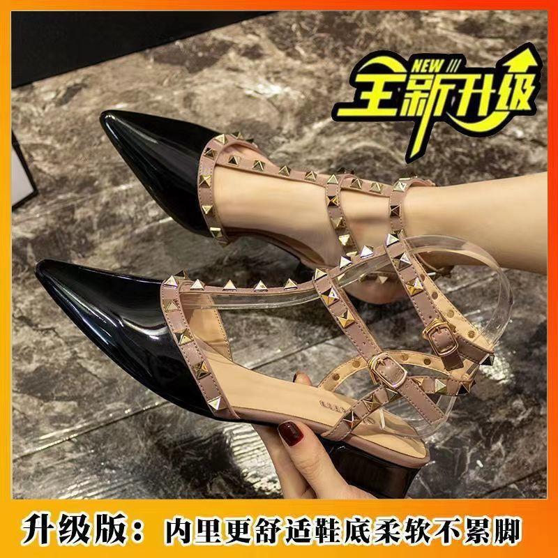 

With skirt rivet fairy style sandals 2024 Internet celebrity new Korean lightweight soft sole not tired feet high heels 34