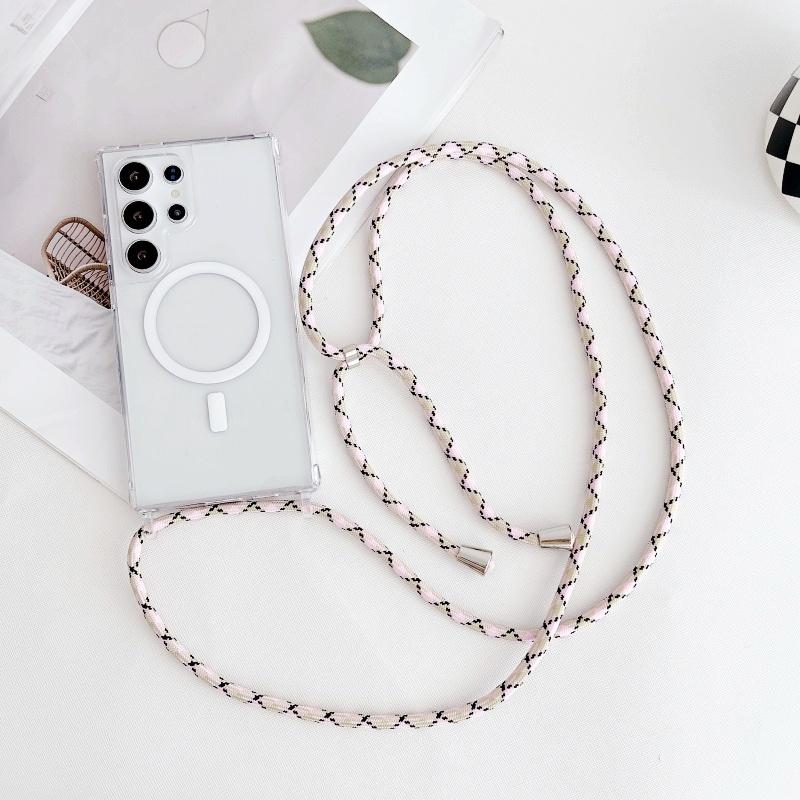 Magnetic Strap Case For Samsung Galaxy S26 Ultra S23 S24 Plus S25 Plus Crossbody Lanyard Clear Wireless Charging Clear Cover