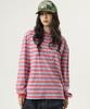 UNKNOWN PLANET Ivy Stripe Round Long Sleeve T-Shirt Pink