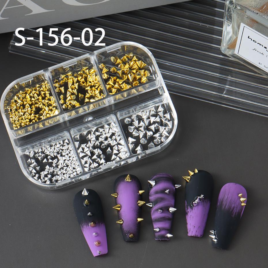 6Grids Metallic Rivet Punk Nail Charm Gold/Silver/Black Cone Spike Studs Nail Art Jewels Aolly Mini Rivet Studs Nail Supplies