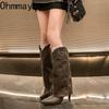 Vintage Rivet Pointed Toe Women Pipe Long Boots Sexy High Heel Shoes Autumn Winter Western Cowboy Booties  De Mujer