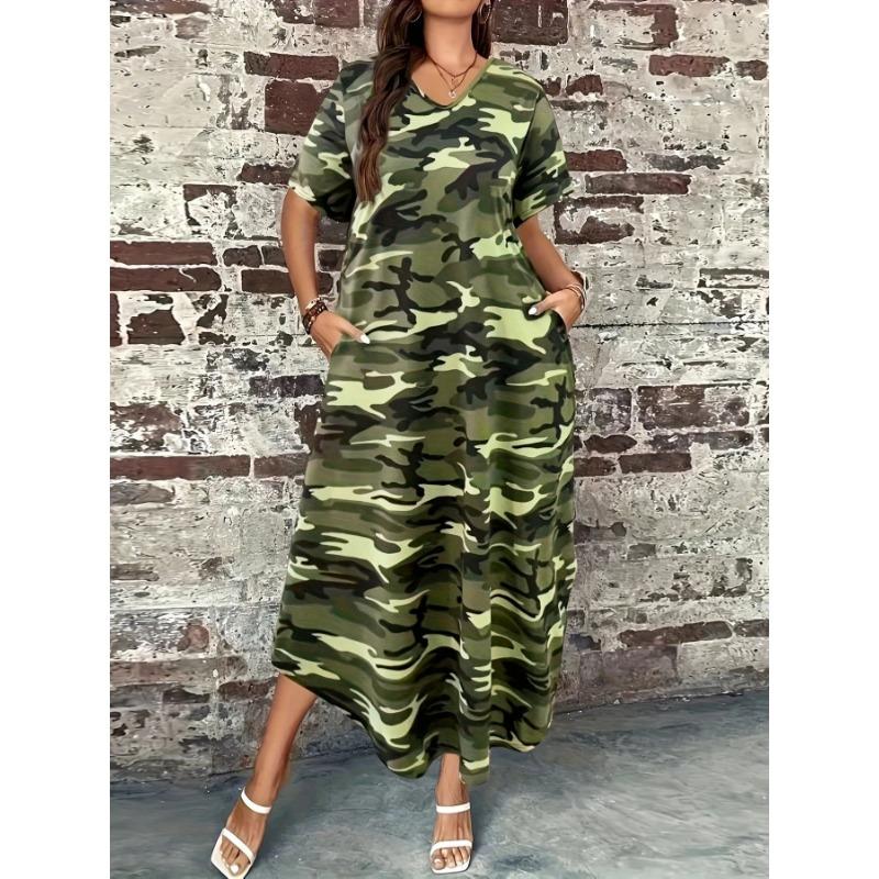 Women's Camouflage Print Dress Spring/summer Round Neck Short-sleeved Comfortable Casual Dress